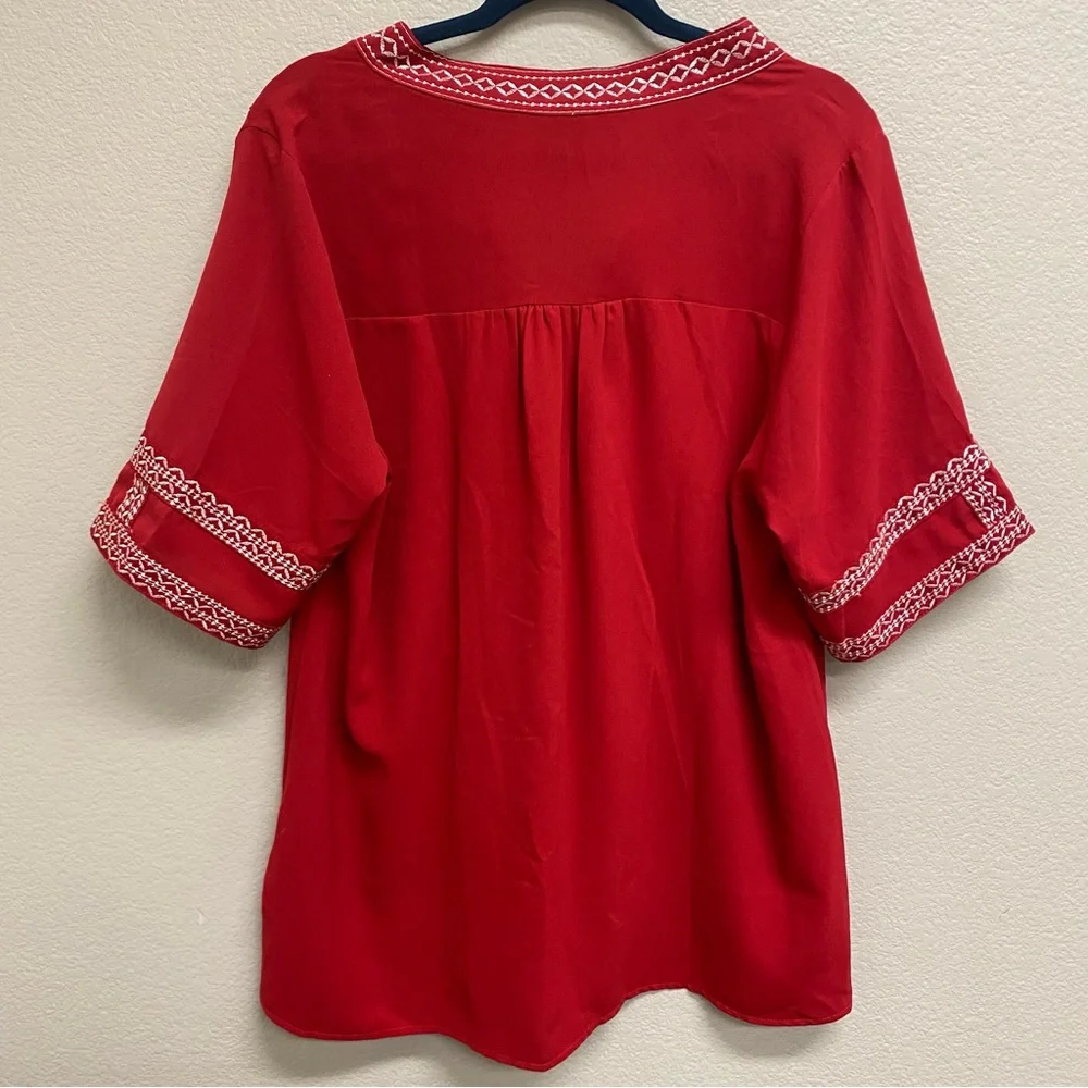 Embroidered Red Women's Top - Picture 3 of 6